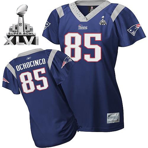 Patriots #85 Chad Ochocinco Blue Women's Field Flirt Super Bowl XLVI Stitched NFL Jersey